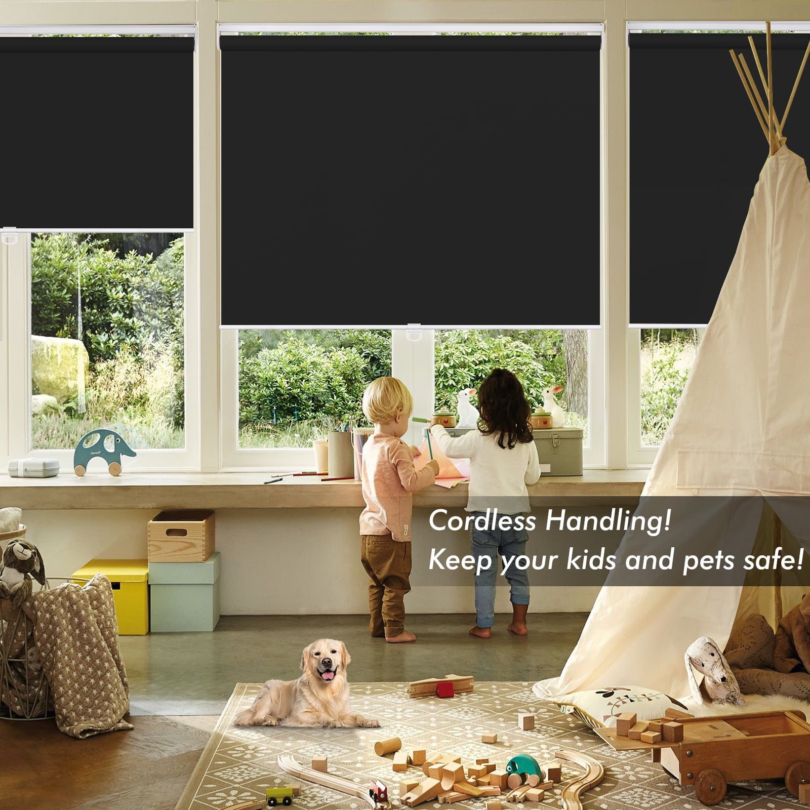 Keego Roller Shades Cordless Blackout Privacy Window Blinds Customizable Color and Size for Bedroom and Living Room Home and Office Privacy Customizable Color and Size Black 34"w x 60"h