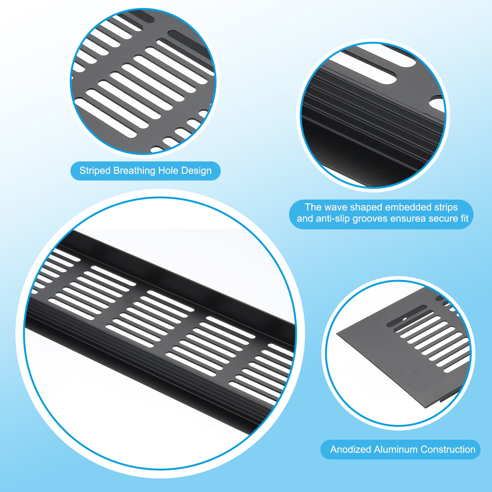 Uxcell 12"x3.2" Rectangle Air Vent Cover 3pcs Door Grille Ventilation Cover Louvered with Screws for Cabinet Black