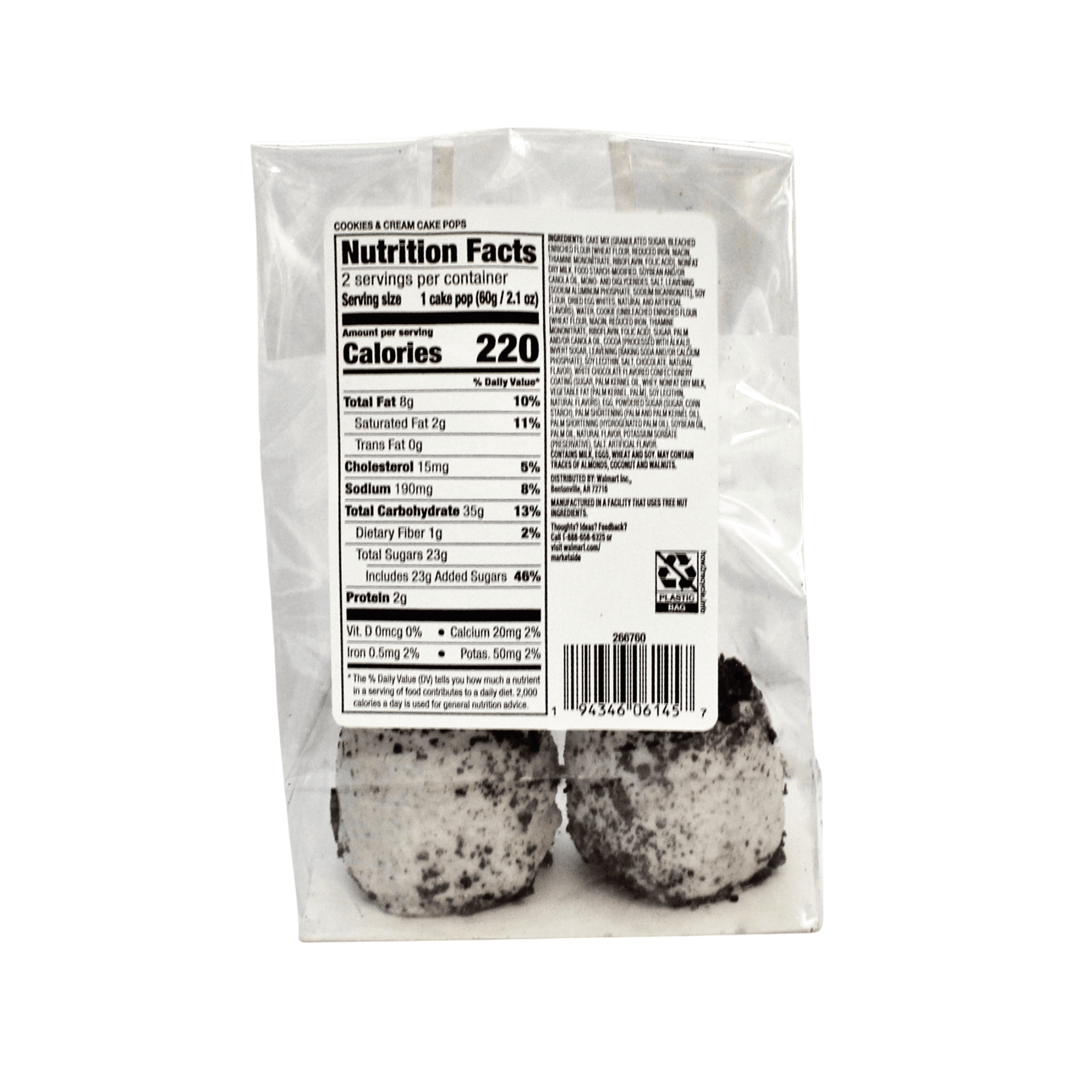 Marketside Cookies & Cream Flavored Cake Pops, 4.2 oz, 2 Count (Ready to Eat)