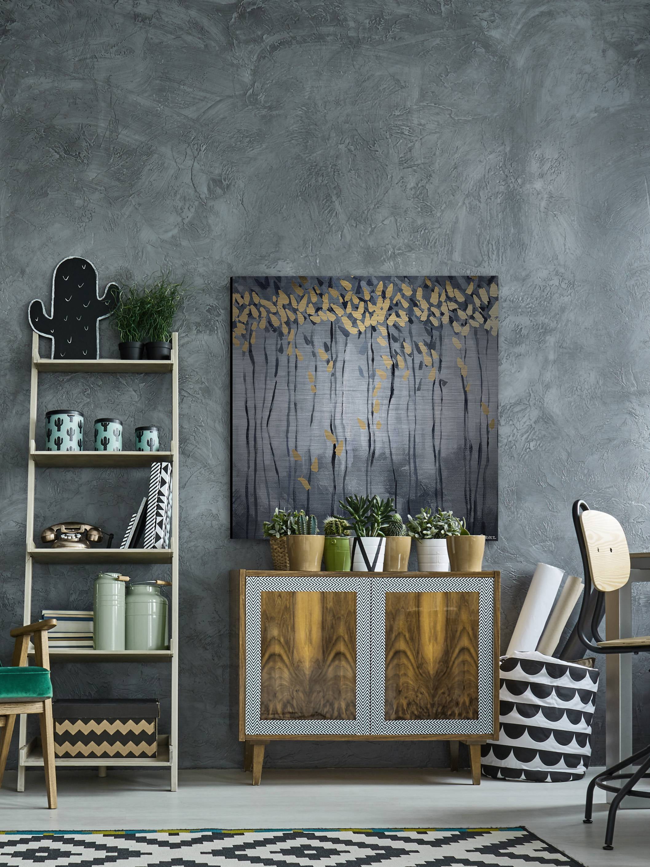 Parvez Taj "Golden Leaves" Painting Print on Brushed Aluminum