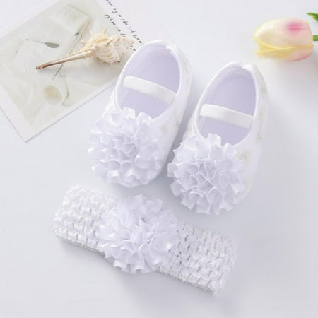 

Children Baby Embroider Crib Shoes Newborn Girls Soft Sole Cotton Non-slip Flower Footwear With Headband