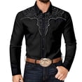 thumbnail image 5 of BUWTTED Men's Shirts Western Cowboy Vintage Retro Embroidered Print Long Sleeve Slim Fit Casual Button Down Spring Work Black Shirt L, 5 of 6