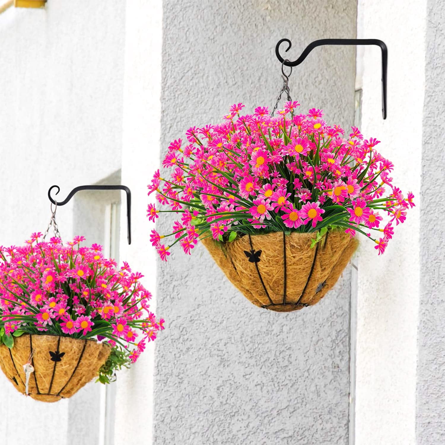 Viworld 10 Bundles Outdoor Artificial Daisy Fake Flowers UV Resistant Plants, Faux Plastic Greenery for Indoor Hanging Plants Garden Porch Window Box Home Wedding Farmhouse Decor (Rose red)