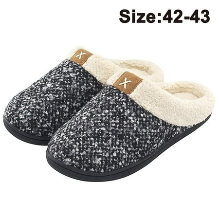 

Cozy Memory Foam Slippers Fuzzy Wool-Like Plush Fleece Lined House Shoes W/Indoor Outdoor Anti-Skid Rubber Sole