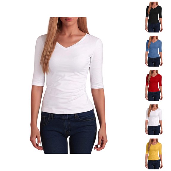 Womens V Neck Short Sleeve T Shirts Casual Basic Top Comfortable Soft Everyday Tee Spring Fall Fashion Clothing Summer Tops for Women Trendy Basic Tees 2026