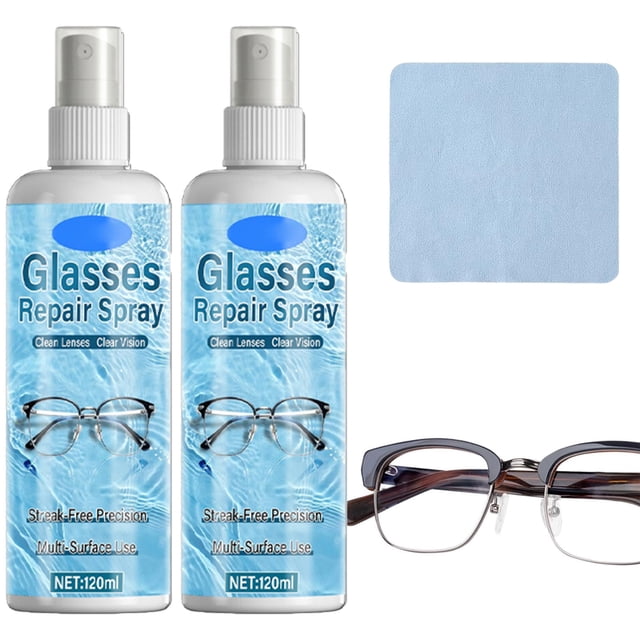 Professional Lens Scratch Repair Spray, 120ml Eyeglass Scratch Remover - Lens Polishing Cleaner Spray with Microfiber Towel, Eyeglass Polishing Repair Cleaner,2Pcs