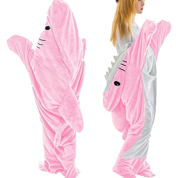 Manta con mangas, manta portátil con forma de tiburón, sudadera con capucha esponjosa con forma de tiburón, manta con mangas para adultos con forma de tiburón, niños y niñas, manta de