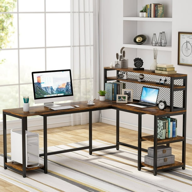 TribeSigns 67 inch Large L-Shaped Computer Desk with Hutch and ...