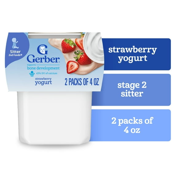 Gerber Yogurt Blends Stage 3 Baby Snacks Strawberry, 4 oz Tubs (Pack of 2)