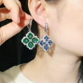 thumbnail image 4 of Classic Royal Blue CZ Big Four Leaf Flower Drop Huggie Earrings for Women Prom, 4 of 9