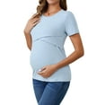 thumbnail image 4 of INSPIRE CHIC Womens Ribbed Knit Short Sleeve Nursing Shirts Crossover Maternity Breastfeeding Top Medium Black, 4 of 6