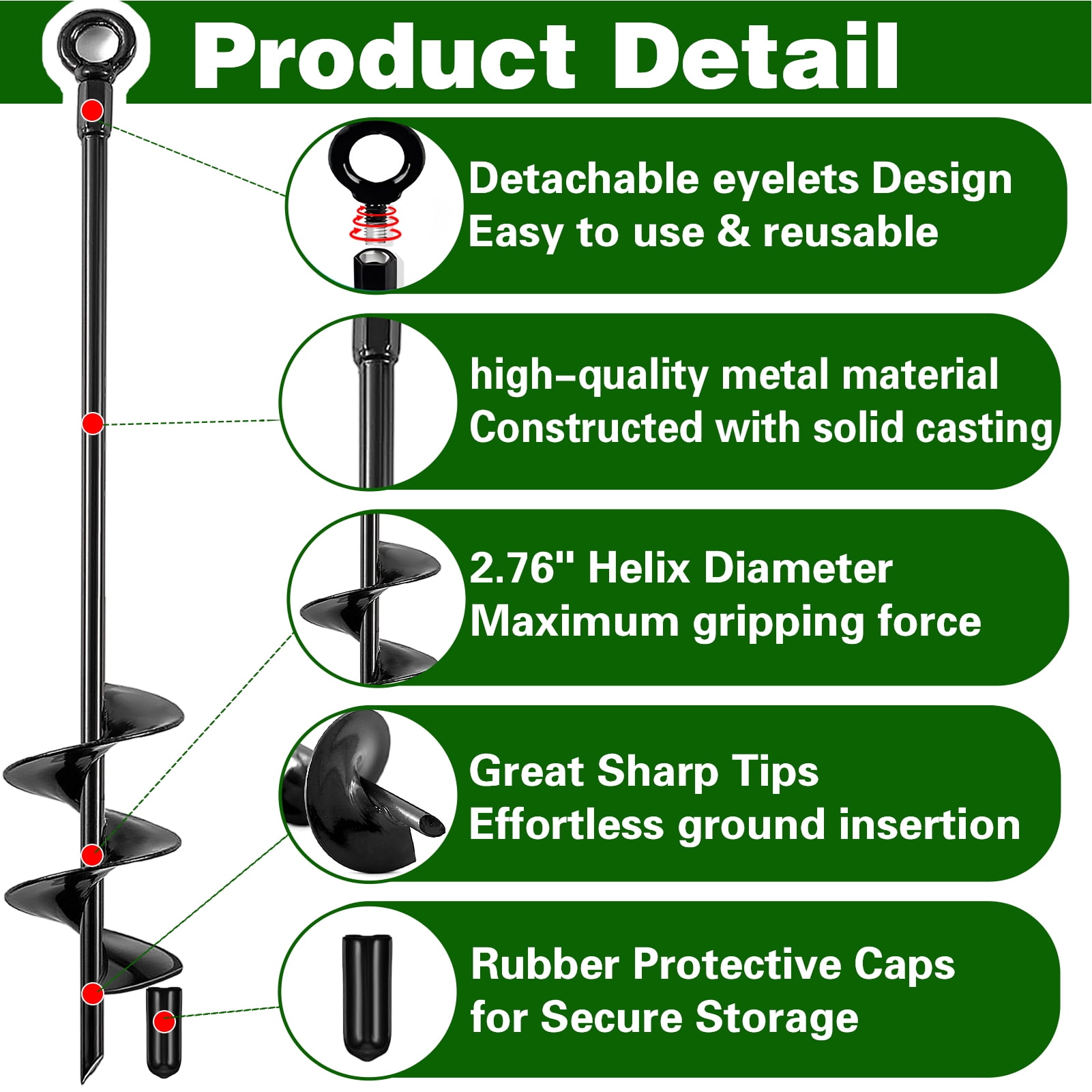 cyrico Ground Anchors Heavy Duty, Swing Set Anchor Kit 18 inch 4 Pack Screw in Earth Anchors Trampoline Stakes High Wind Metal Auger Anchor for Shed Tent Carports Securing Animals Camping Mobile Home