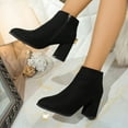 thumbnail image 3 of Womens Ankle Boots Suede Chunky Block Heel Pointed Toe Zipper Fall Booties Casual Dressy Short Boots, 3 of 7