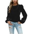thumbnail image 3 of QATAINLAV Womens Puff Long Sleeve Velvet Tops Solid Color Cute Crewneck Pullover Dressy Elegant Ruched Holiday Tunic Shirts, Black, XXL, 3 of 6