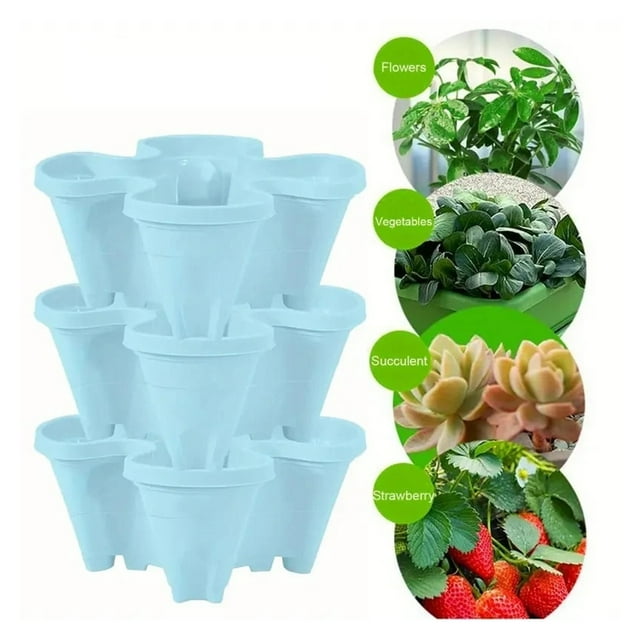 Tour de Jardinière Verticale pour Jardin, Jardinière à 3 Niveaux Empilable pour Herbes avec Roulettes Mobiles