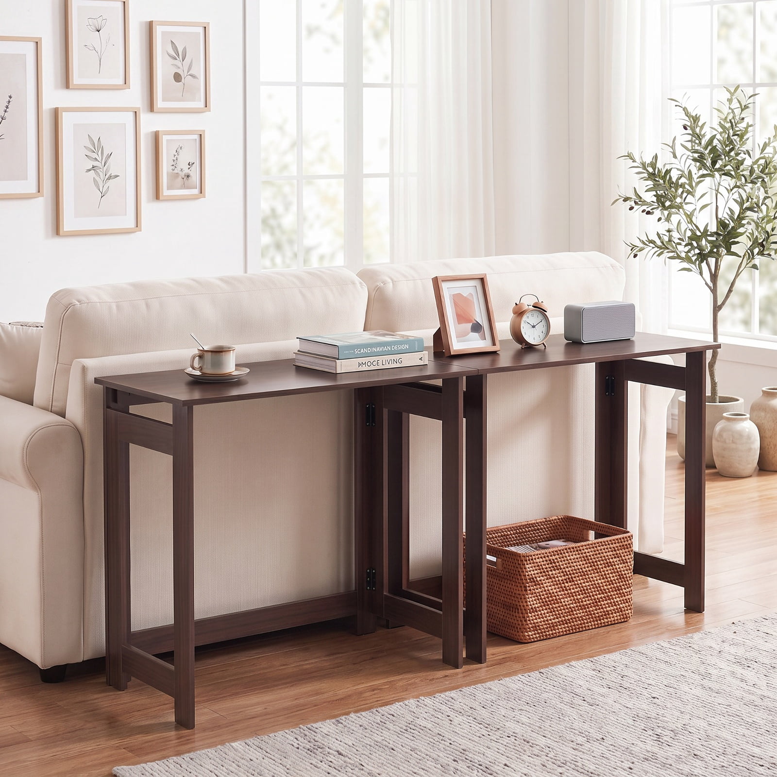 Furnibear Folding Console Table with Foldable Legs Narrow Sofa Entryway Table for Hallway Entrance and Behind Couch Space Saving, Brown