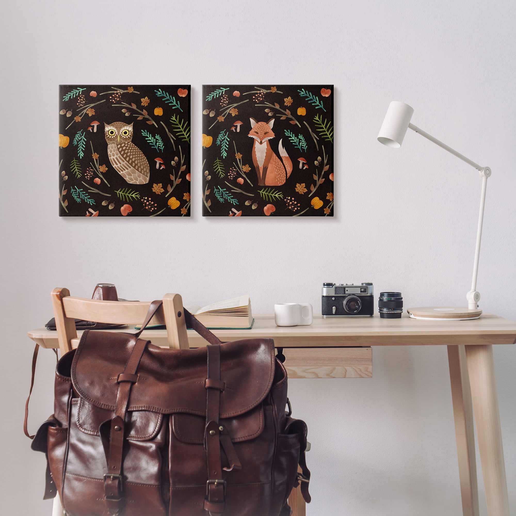 Mainstays Printed Animals Rustic Black Canvas Art Print 17" x 17" Set of 2 by Ziwei Li