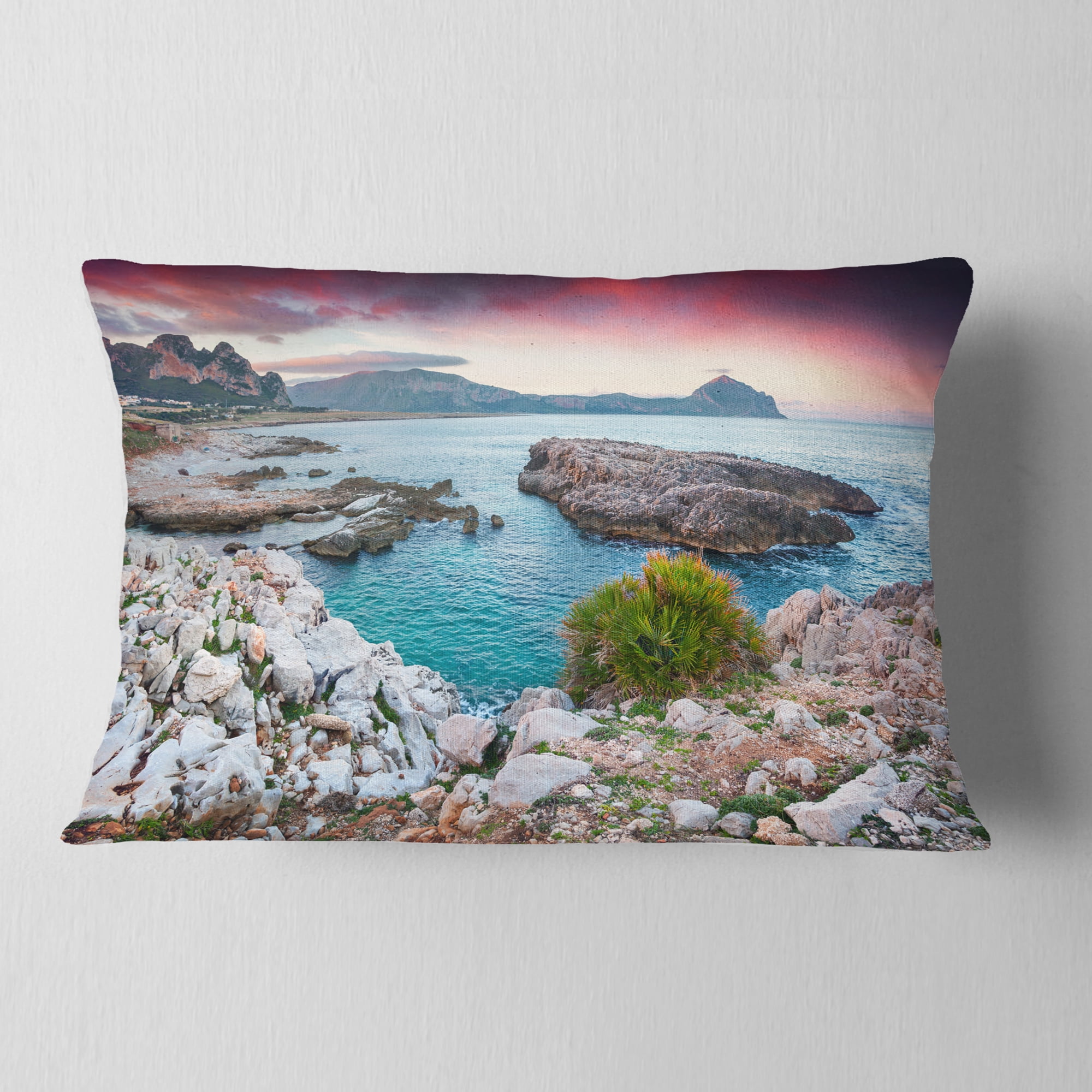 Designart Nature Reserve Monte Cofano - Landscape Printed Throw Pillow - 12x20