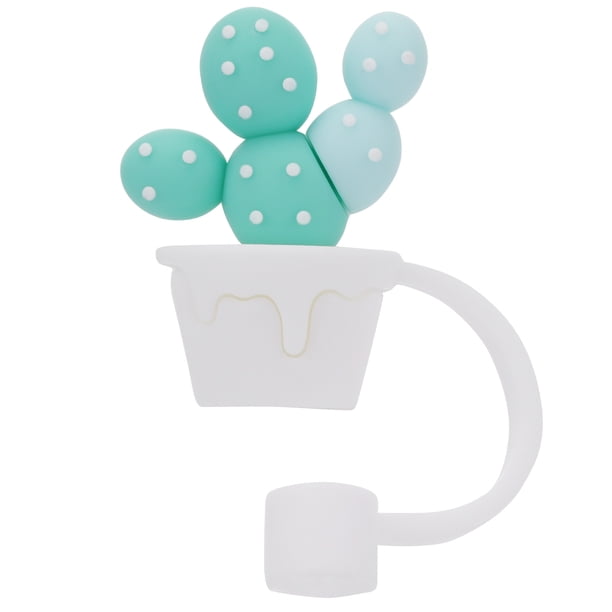 2 tapones de silicona adorables para el polvo de paja, tapas protectoras para bebidas (cactus)