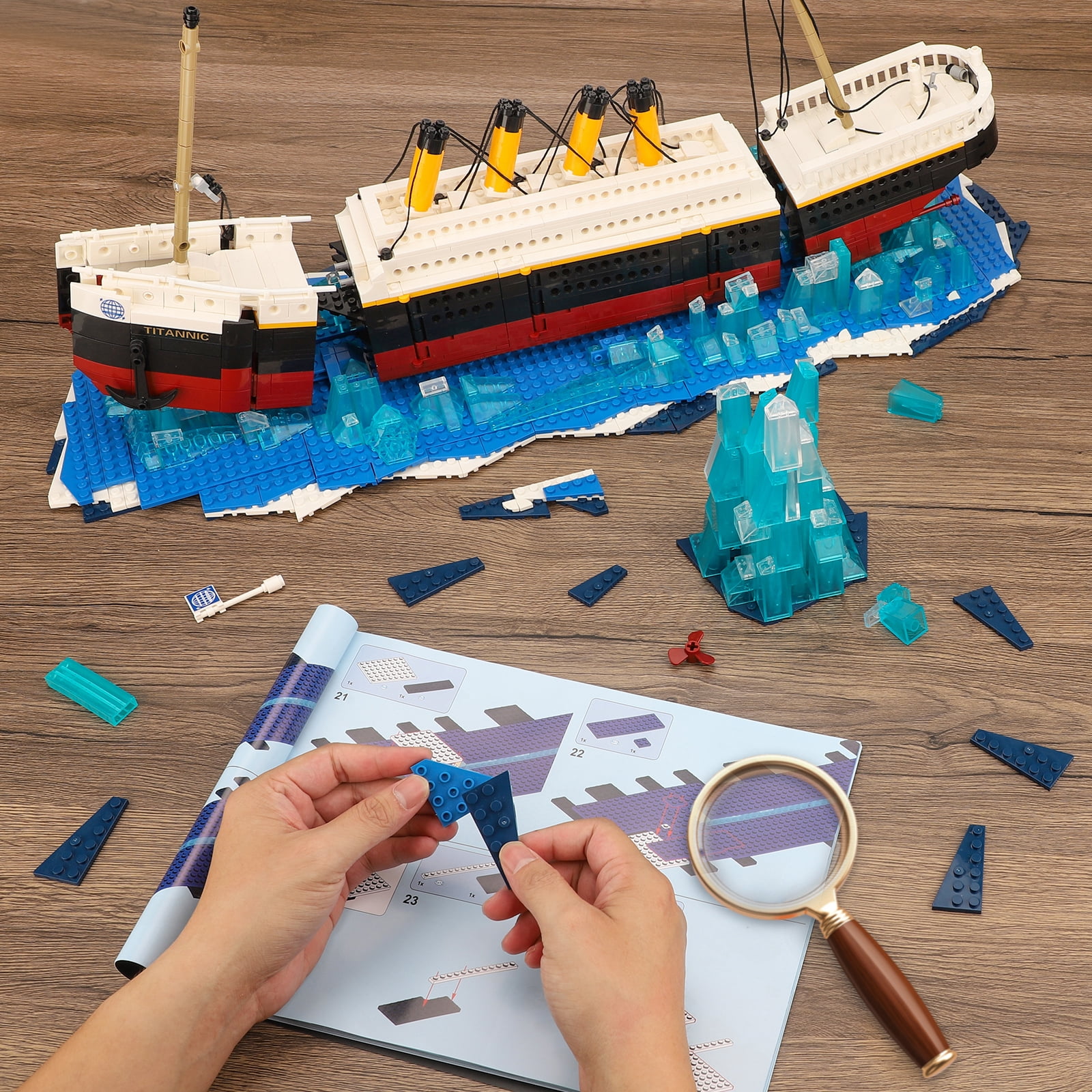 GOQI 2 in 1 Titanic Building Set, Titanic Big Ship Model Building Kit with Lights Bricks and Glacier, 1928 Pieces STEM Construction Toy for Teens Boys Ages 8-14+