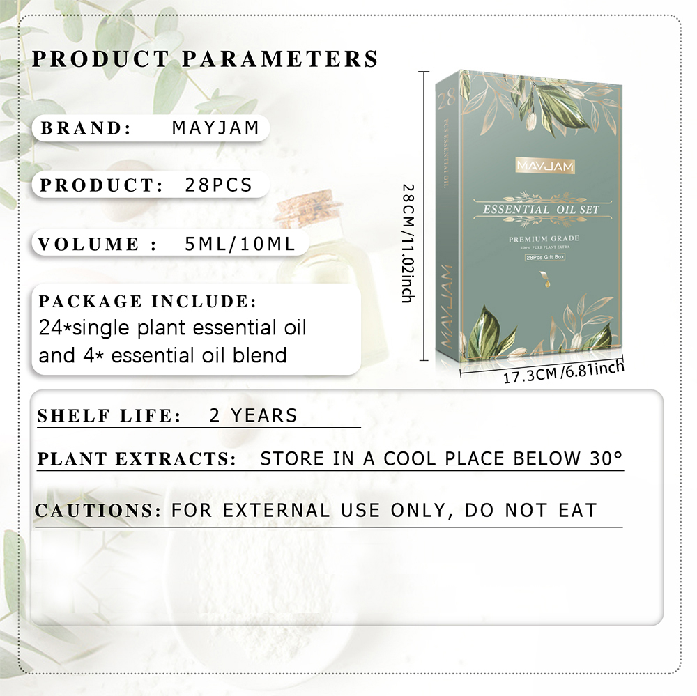 MAYJAM 28pcs Essential Oils Gift Set, Lavender, Jasmine, Organic Aromatherapy Essential Oils for Diffusers for Diffuser for Skin & Hair Care Relaxation, Humidifier