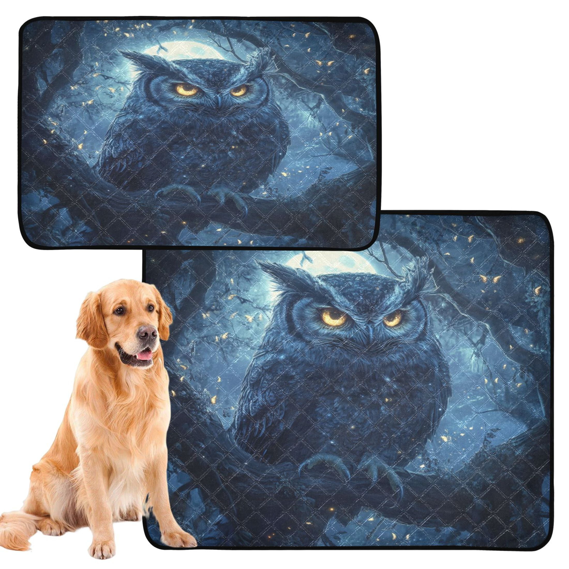 Qxltty Owl in The Moonlight Pattern Cat litter Pads Pet Set of 3 Diaper Mats Center Anti-leakage Layer Absorbent Soft and Comfortable