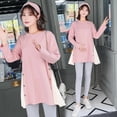 thumbnail image 1 of OUSITAID Vêtements de Maternité Prémama Blouse Chemise Robe à Manches Longues Printemps Automne Ample Femmes Enceintes Chandail à Col Rond Chandail Post-Partum Haut, 1 of 6