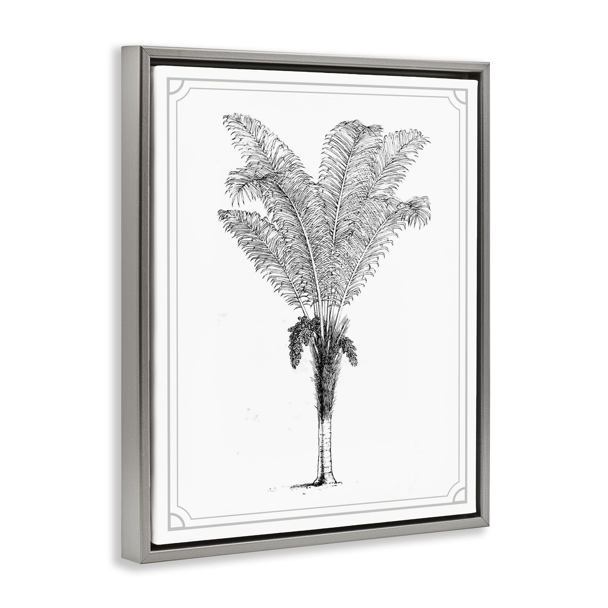Vintage & Minimal Palm Gray Framed Floater Canvas Wall Art, design by Lettered and Lined