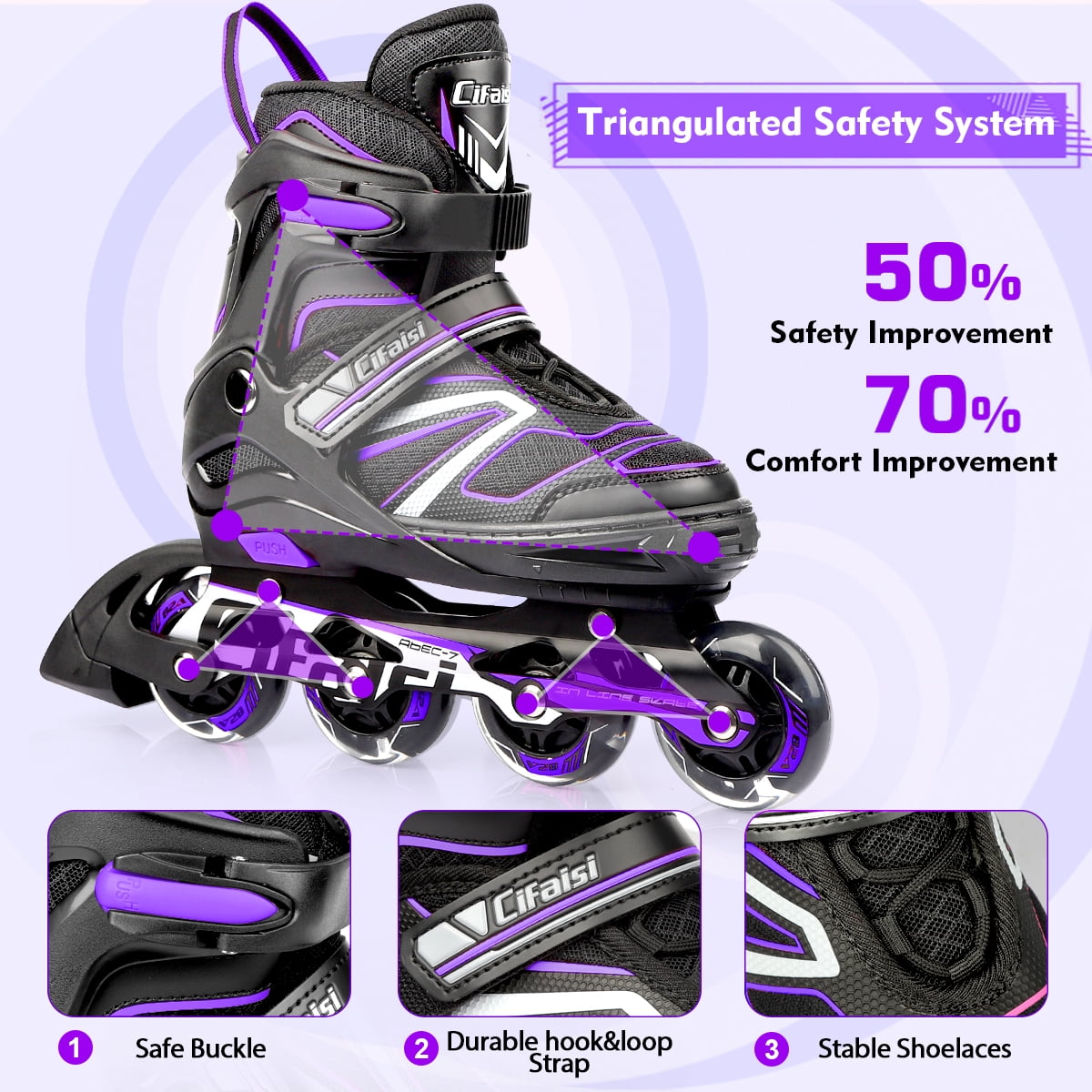 Cifaisi Adjustable Inline Skates with Illuminating Wheels for Kids,Girls and Boys,Size 6.5-8