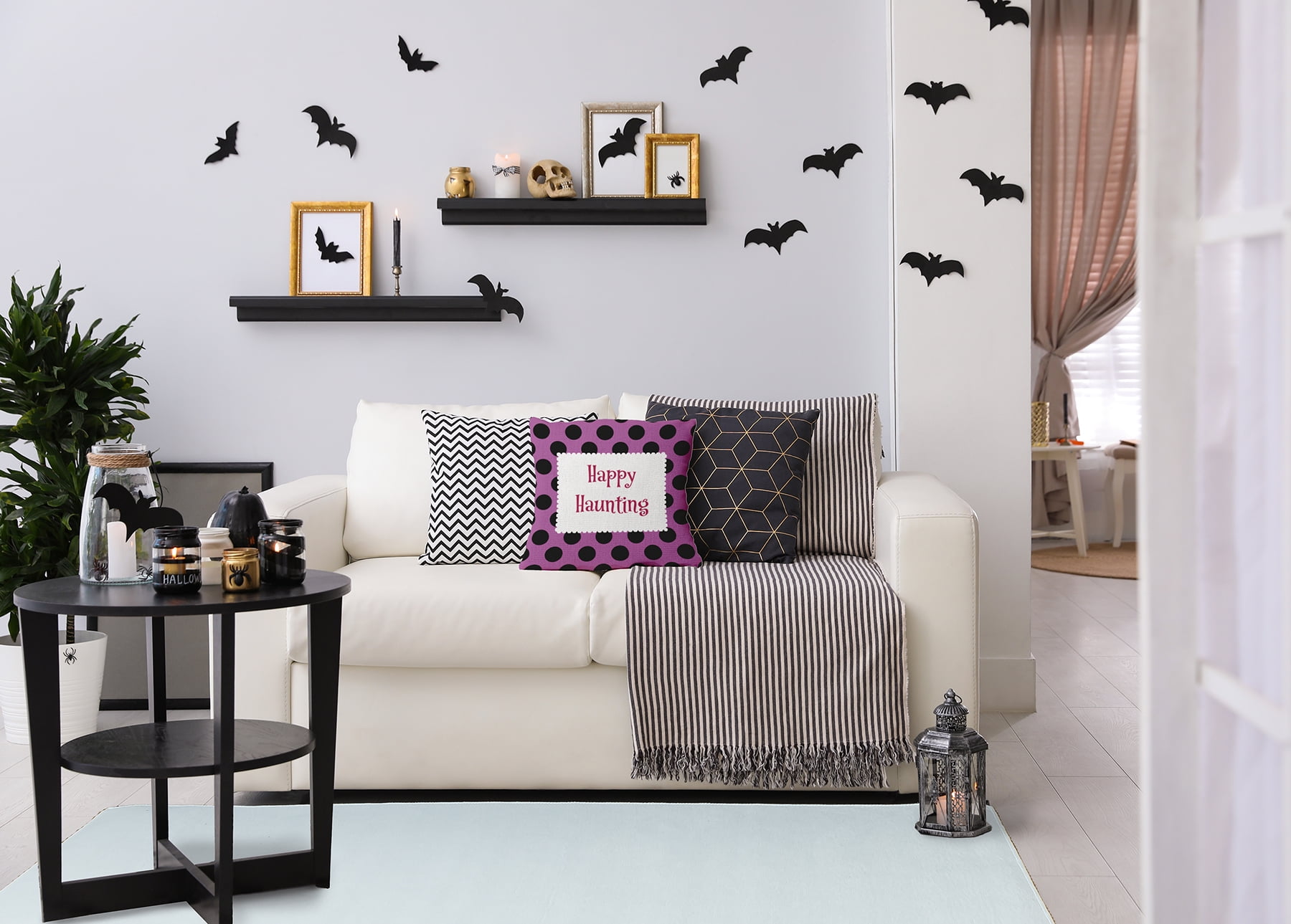 16" x 16" Simply Daisy Halloween Happy Haunting Dots Polyester Accent Pillow, Orchid Qty 1