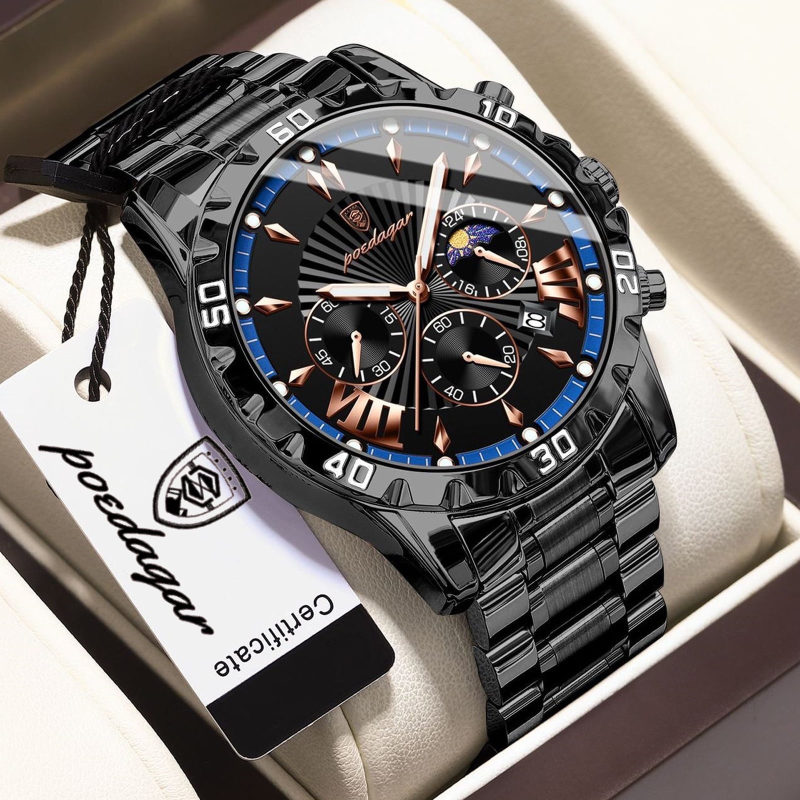 Poedagar Watch for Man Luxury Chronograph Men Watch Stainless Steel Quartz Male Watches