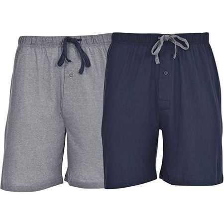 Hanes Men's 2-Pack Cotton Knit Short (Active Grey Heather/Bright Navy, Size X-Large)