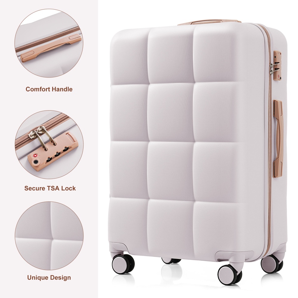 DECMAY 3-Piece ABS Luggage Set with Spinner Wheels and Cup Holder, Airline Carry-On Approved