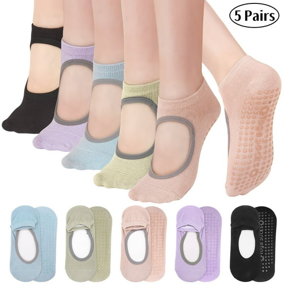 Bocaoying Women's Non-Slip Grip Pilates Yoga Socks, Open Top, 5 Pairs for Barre, Ballet, Barefoot Workout