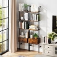 thumbnail image 2 of Gymax 2 PCS 5-Tier Bookshelf w/ Drawer 70'' Wall Mount Ladder Bookcase w/ Metal Frame, 2 of 10