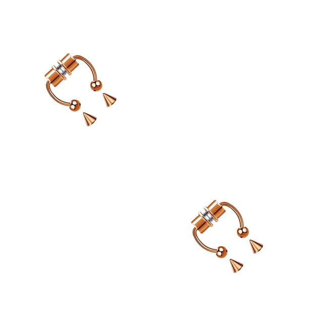 Jumpingount 5 pares de anillos de nariz falsos de acero inoxidable para el tabique, joyería para el cuerpo de piedra imán de roca, aro clásico, Oro rosa 2piezas