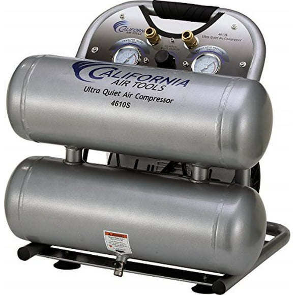 California Air Tools CAT-4610S Ultra Silencieux & Sans Huile 1.0 hp 4.6 Gallons Acier Double Réservoir Compresseur d'Air Portable Électrique, Argent