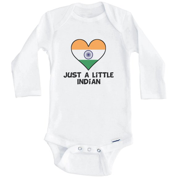 Just A Little Indian Baby Bodysuit - Funny India Flag Baby Bodysuit (Long Sleeve), 0-3 Months White