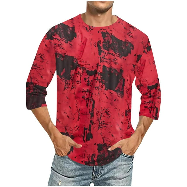 Styesk T-Shirts pour Homme Hommes Imprimé Col Rond Décontracté Mode Manches Courtes Chemisiers Col Rond Chemises