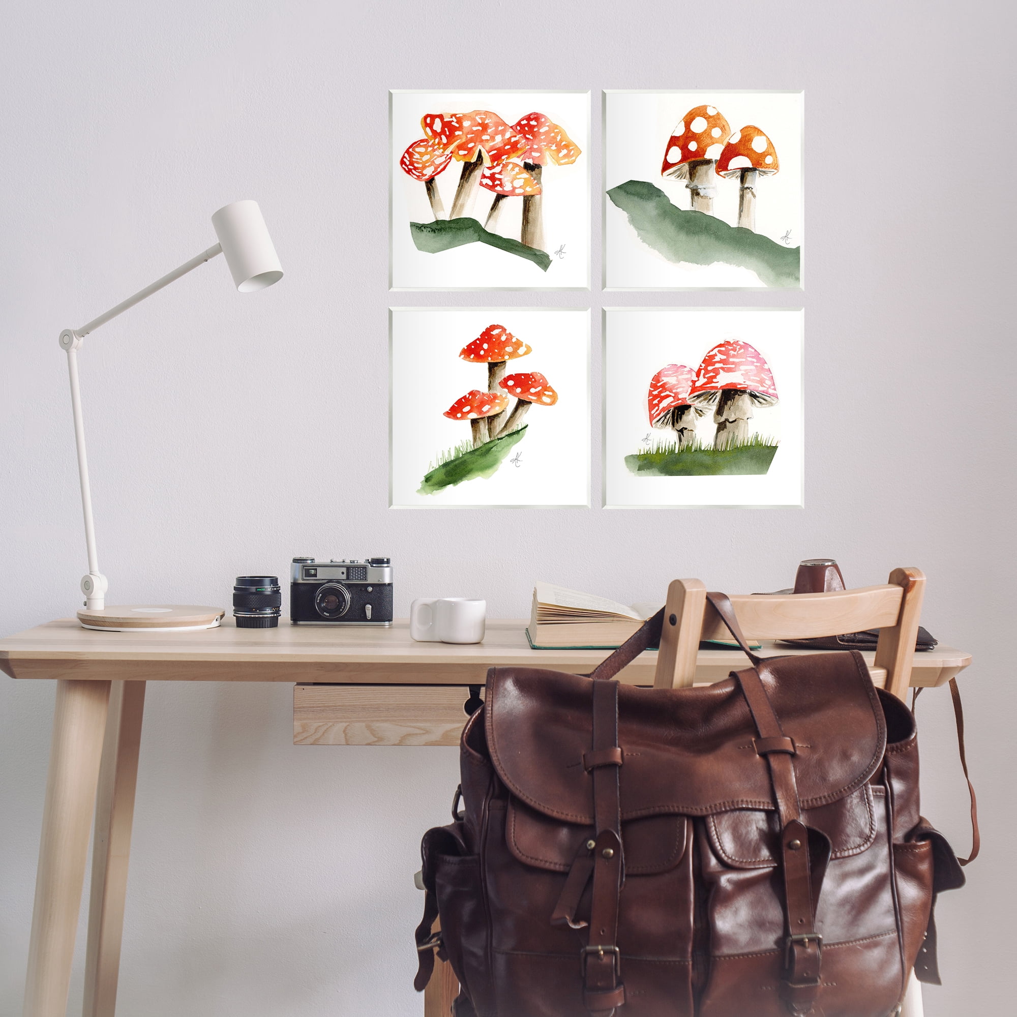 Stupell Industries Red Spotted Mushrooms Plants & Flowers Painting Unframed Art Print Wall Art, 12 x 12, Set of 4