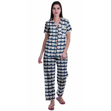 

Moomaya Womens Pajamas Set Button Down Loungewear Short Sleeve Nightwear Pants