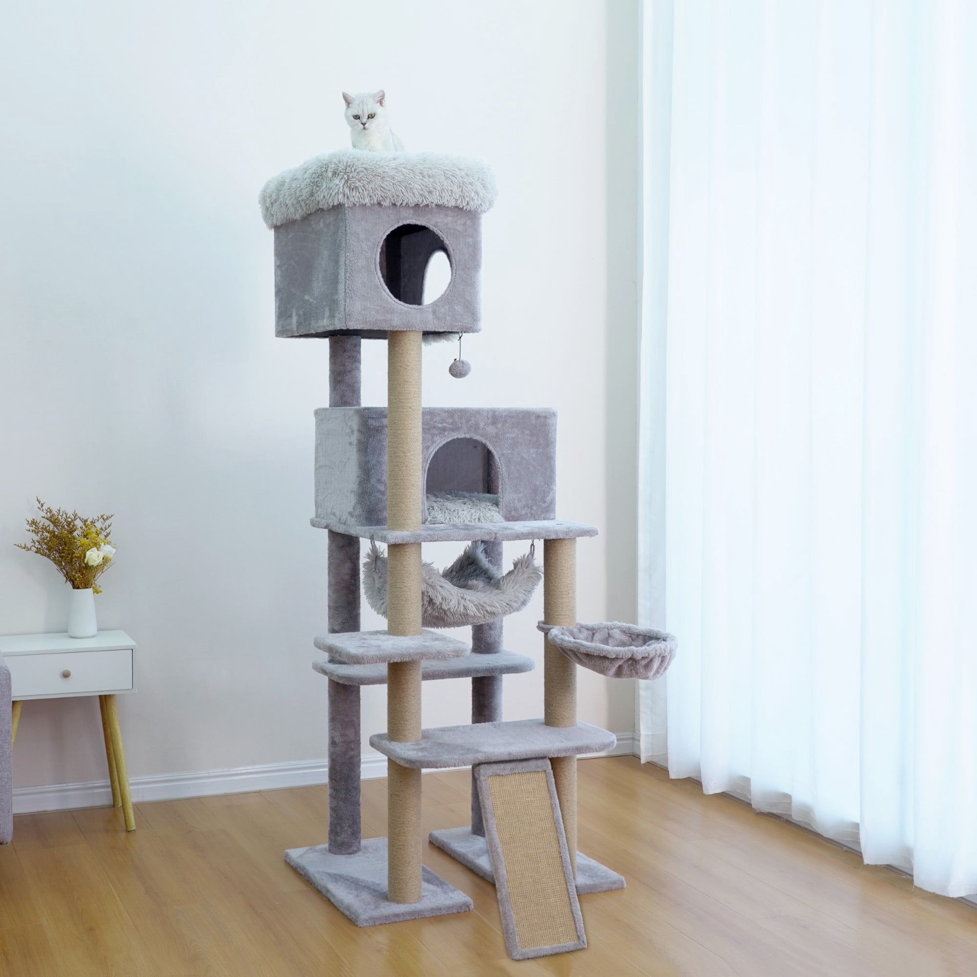 Arbre à chat extra large pour grands chats et foyers avec plusieurs chats – Condos spacieux, perchoirs surdimensionnés, poteaux à griffer robustes, 182 cm de hauteur, gris