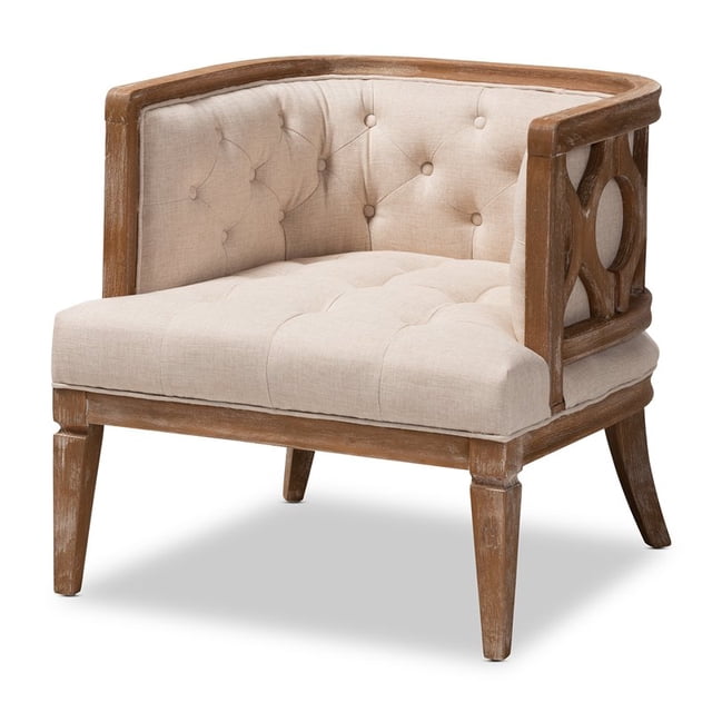 Baxton Studio Esme Linen Upholstered Wood Accent Chair in Beige White Washed