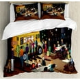 thumbnail image 1 of Mexican Duvet Cover Set Queen Size, Taco Truck Party with Hungry People Eating at Night Urban Takeaway Restaurants, Decorative 3 Piece Bedding Set with 2 Pillow Shams, Multicolor, by Ambesonne, 1 of 3