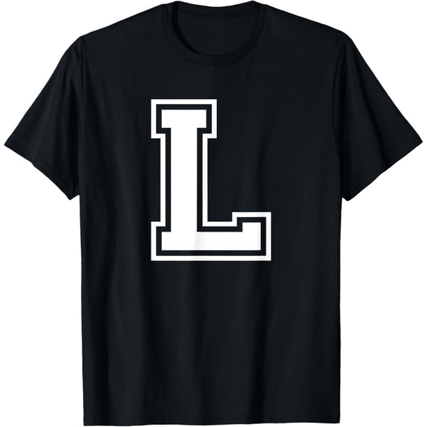 Camiseta con monograma con letra L y nombre inicial del alfabeto universitario