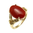 thumbnail image 4 of Genuine natural cabochon red coral 0.38 ct taper diamond ring Hawaiian plumeria 14k yellow gold size 7.5, 4 of 6