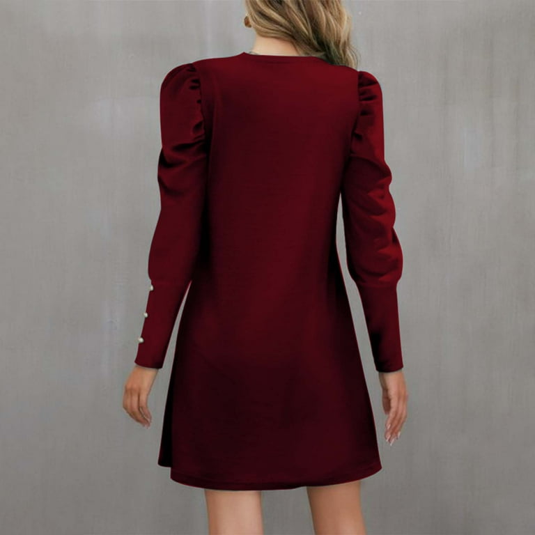 MaFYtyTPR Women's Winter Dress Solid Color Round Neck Long Sleeve Loose  Knitted Sweater Knee-High Dresses Black XXL