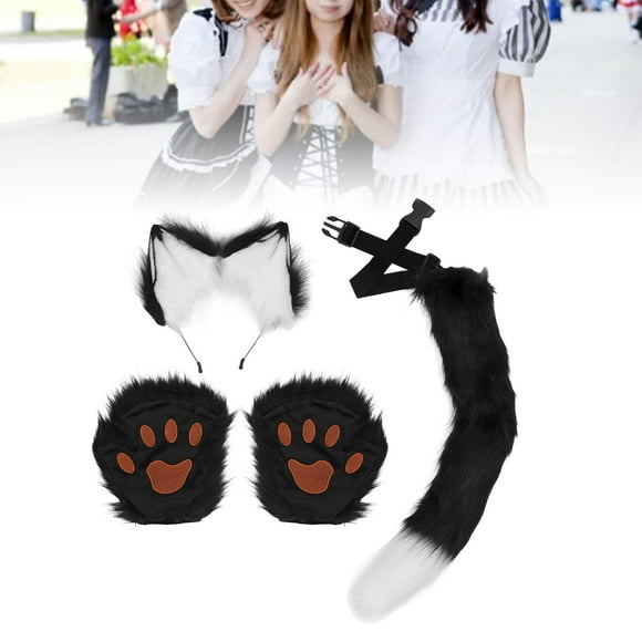 Faux Fur Plush Ear Headband Tail Set, Furry Animal Accessories With Adjustable Fasteners For Anime Cosplay Parties