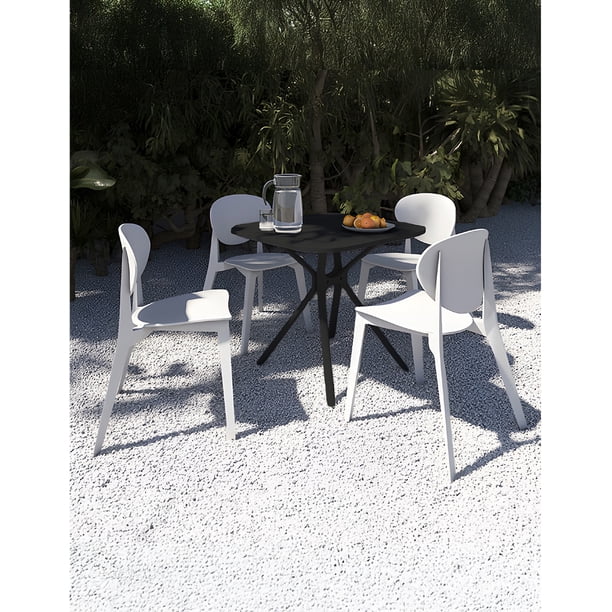 OFFIHO Set mesa Tonnati Negro + 4 sillas Teski Blanco para exterior con protección UV y diseño ergonómico