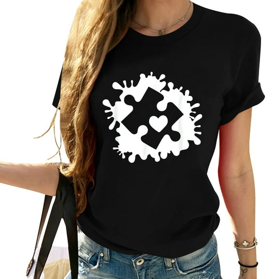 Autism Awareness & Acceptance Paint Spot Puzzle Pi Women's Graphic Summer T-Shirt - Stylish and Edgy Design